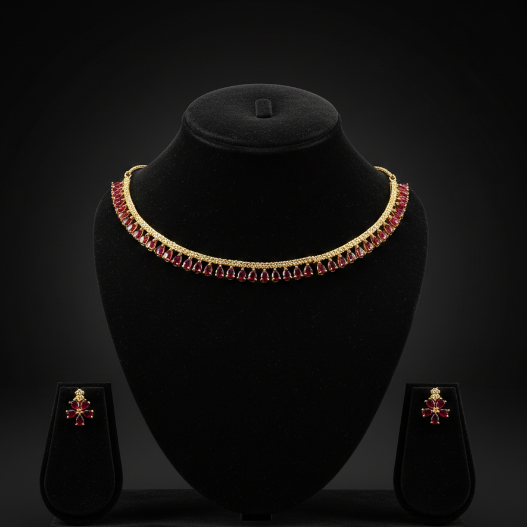 Ruby Red Teardrop Necklace Set