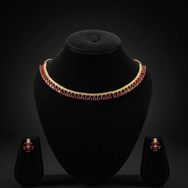 Ruby Red Teardrop Necklace Set