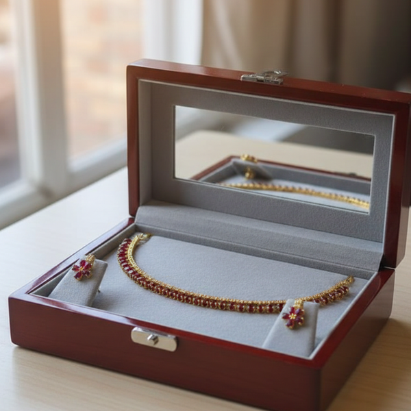 Ruby Red Teardrop Necklace Set