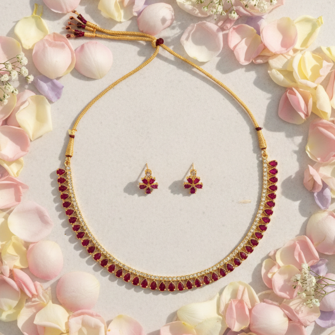 Ruby Red Teardrop Necklace Set