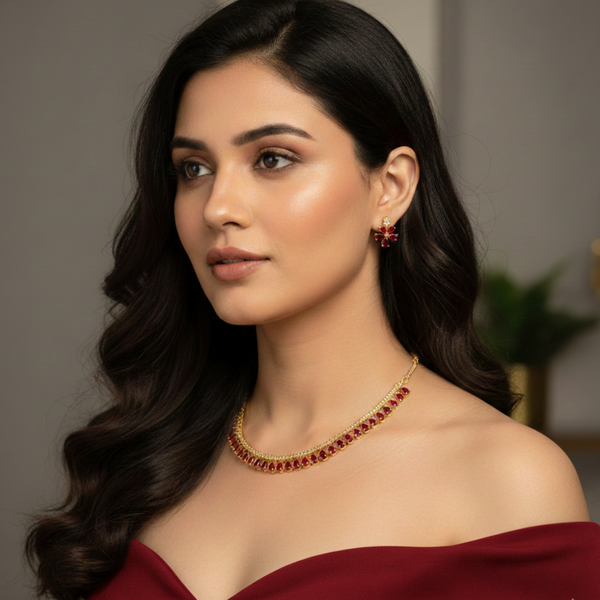 Ruby Red Teardrop Necklace Set
