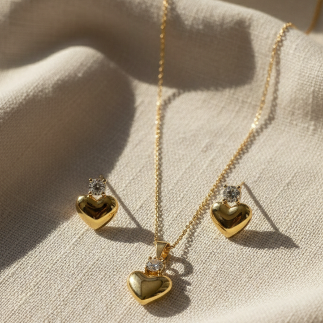 Everlasting Love Gold Heart & Crystal Jewelry Set