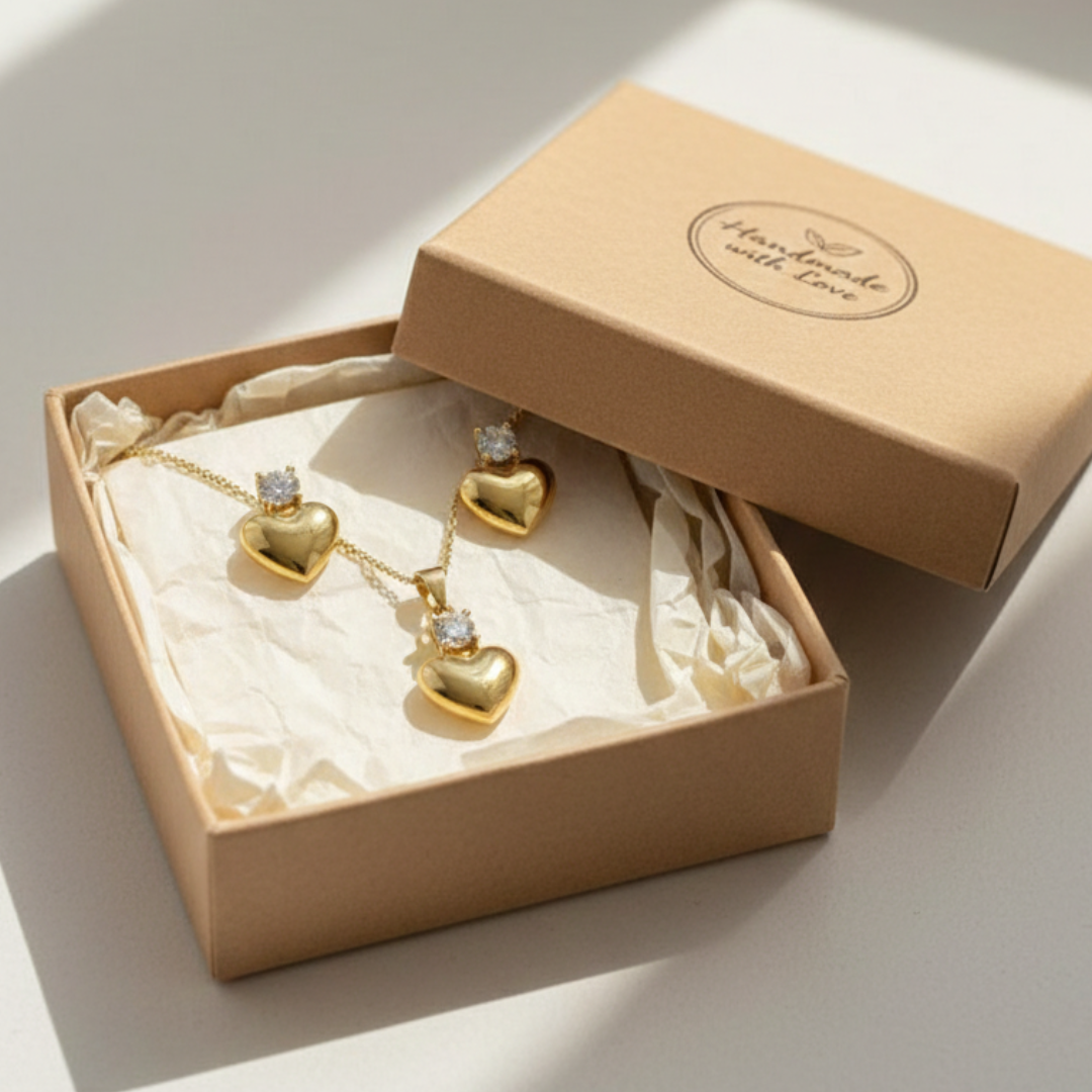 Everlasting Love Gold Heart & Crystal Jewelry Set