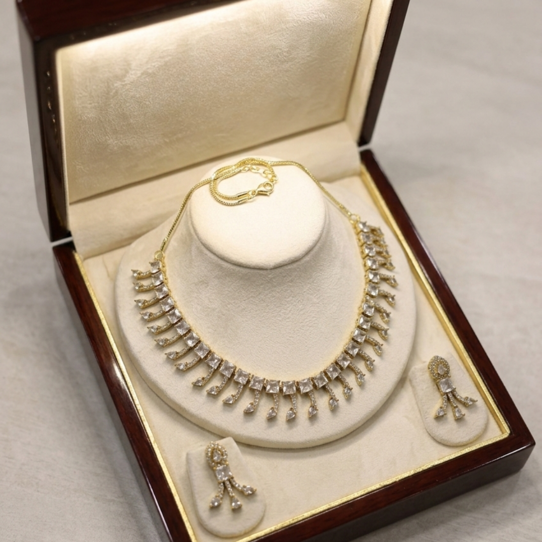Elegant Crystal Fringe Necklace Set