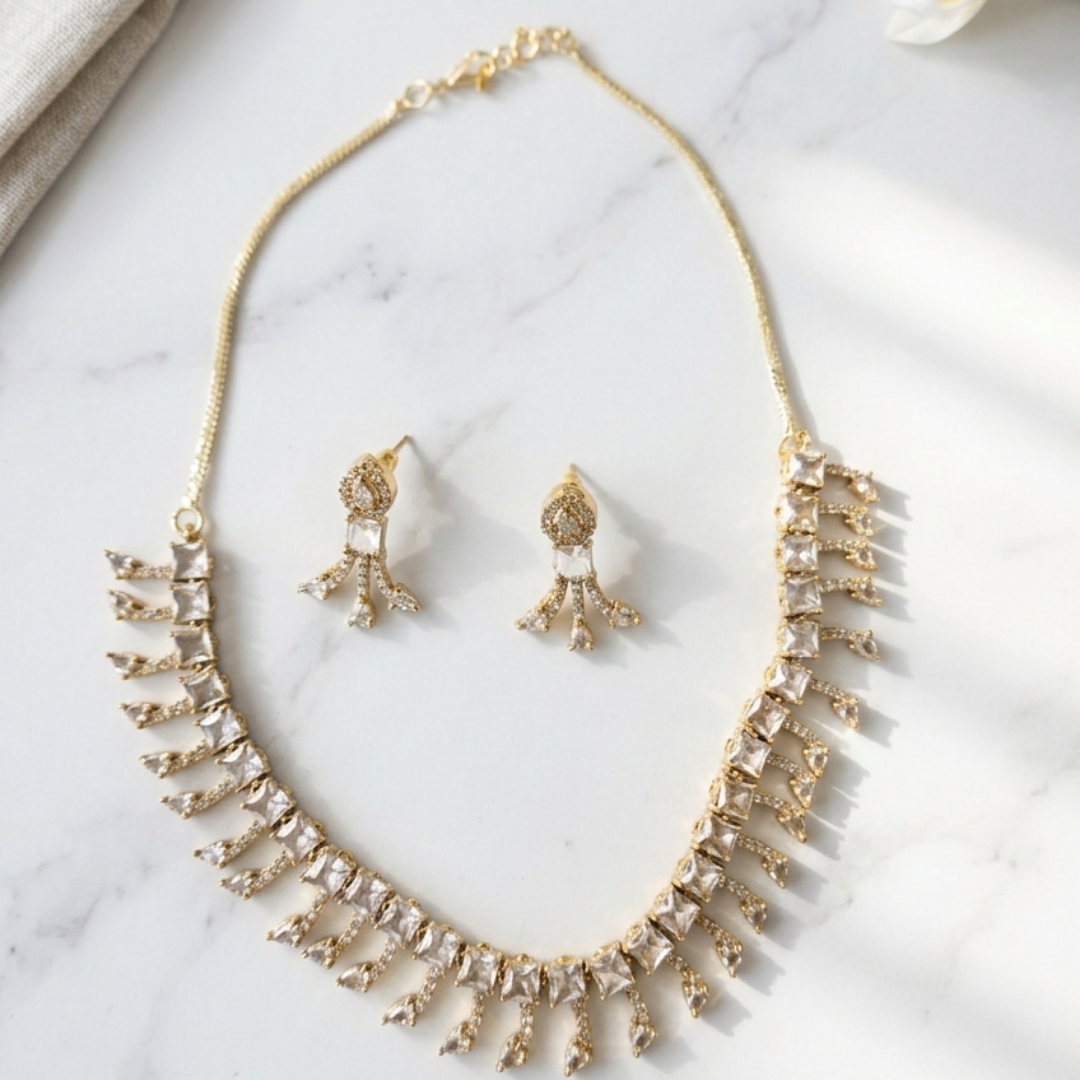 Elegant Crystal Fringe Necklace Set