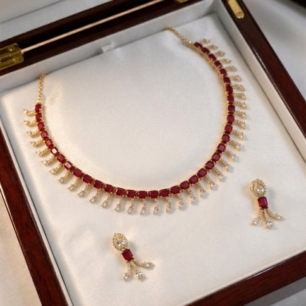 Mehroon Elegance Fringe Necklace Set