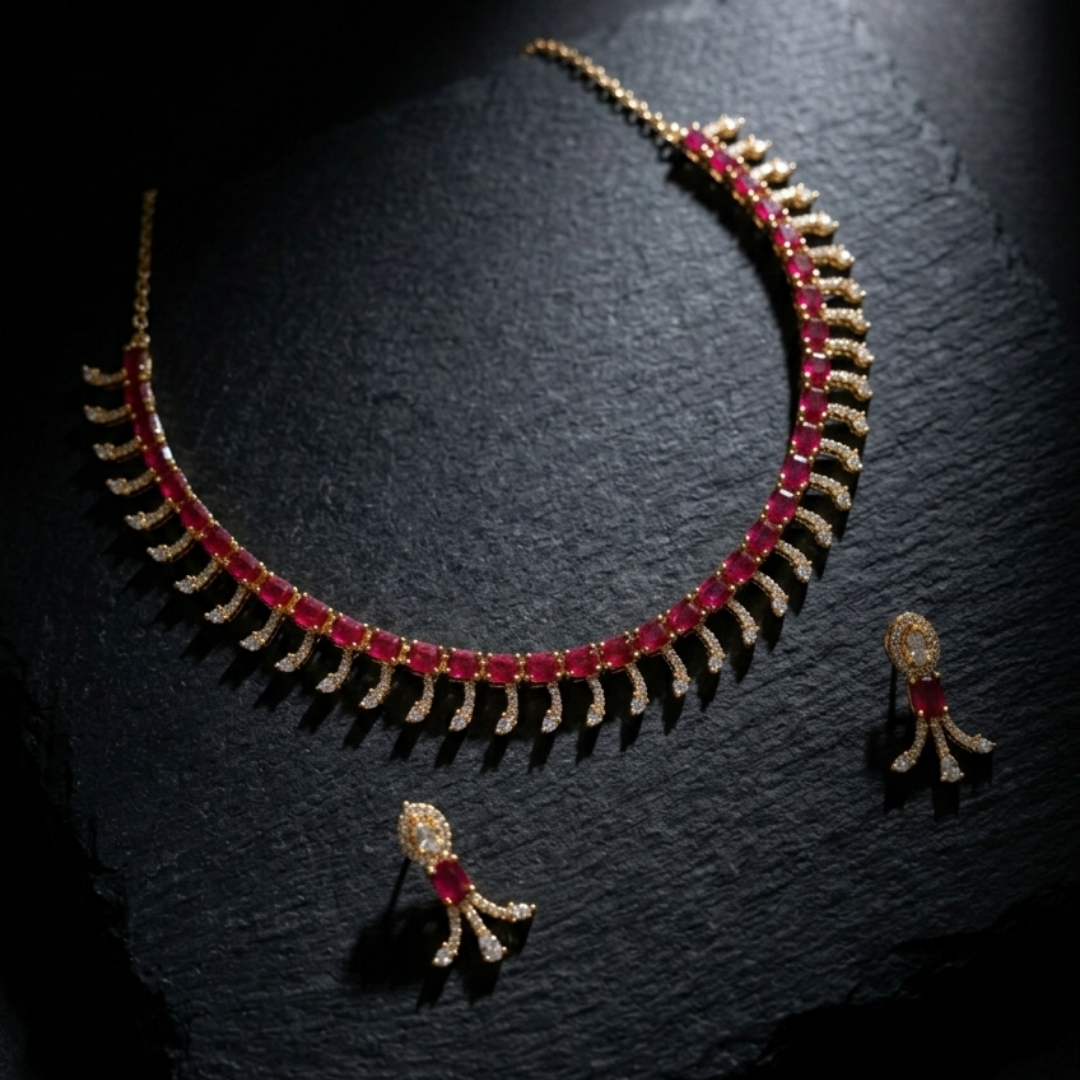 Mehroon Elegance Fringe Necklace Set