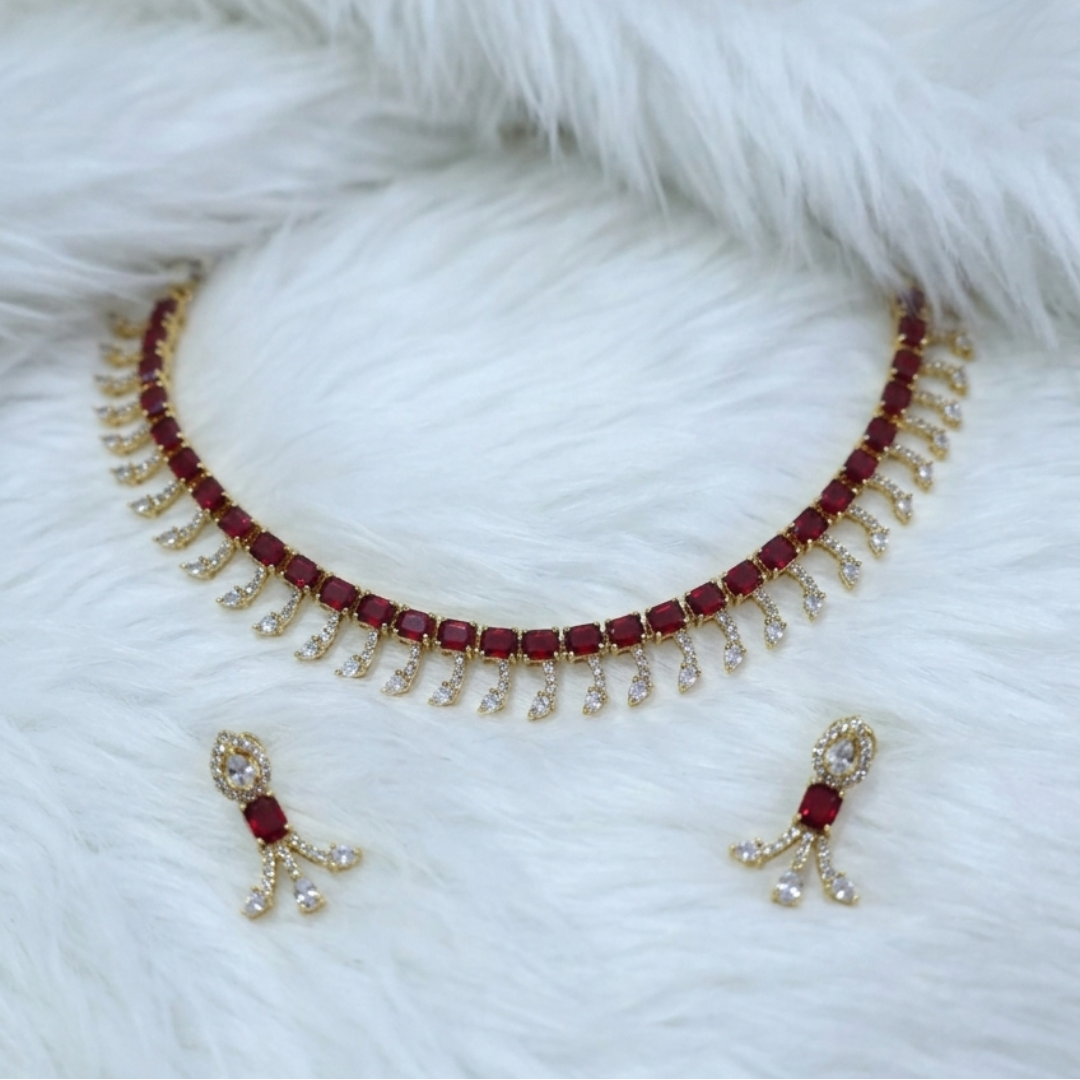 Mehroon Elegance Fringe Necklace Set