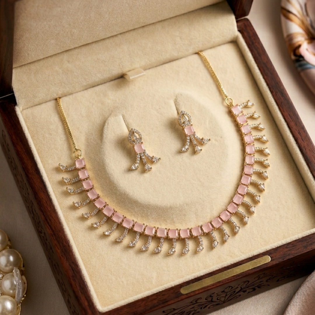 Blush Pink Fringe Necklace Set