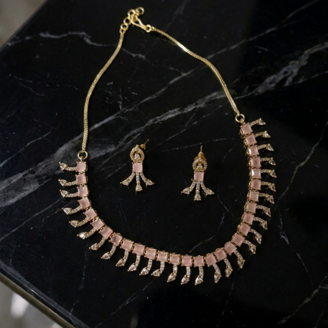 Blush Pink Fringe Necklace Set