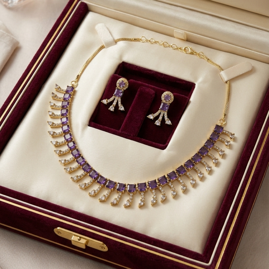 Royal Purple Fringe Necklace Set