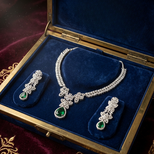 Emerald Teardrop Floral Jewelry Set