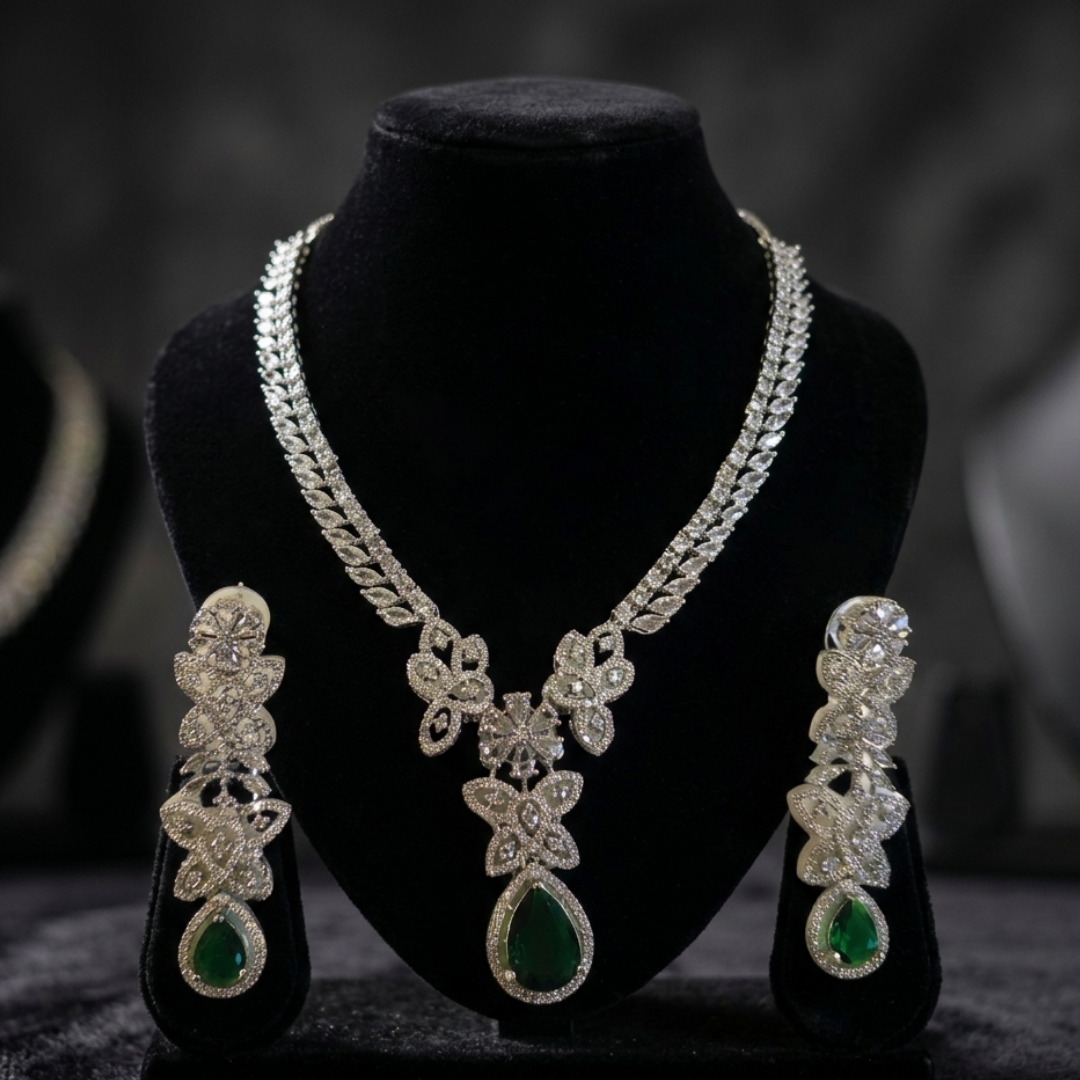 Emerald Teardrop Floral Jewelry Set