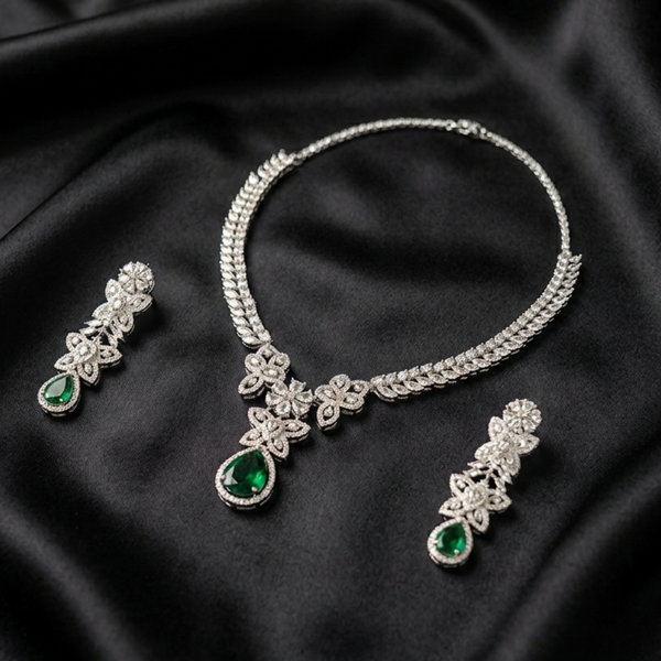 Emerald Teardrop Floral Jewelry Set