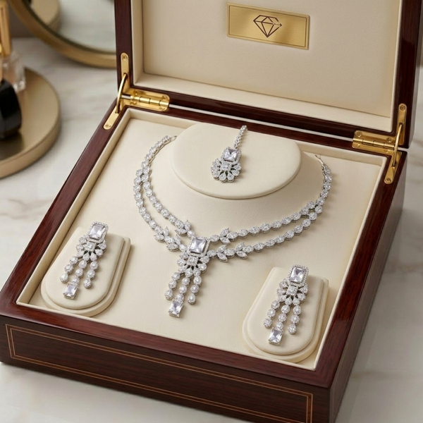 Elegant Crystal Drop Jewelry Set with Maang Tikka