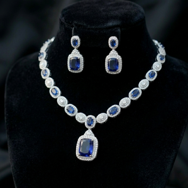 Royal Blue Crystal Necklace & Earrings Set