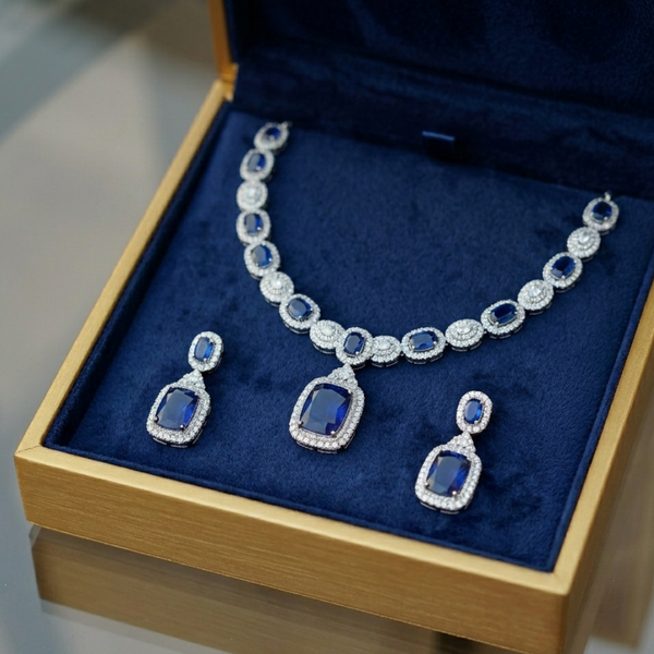 Royal Blue Crystal Necklace & Earrings Set