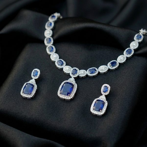 Royal Blue Crystal Necklace & Earrings Set