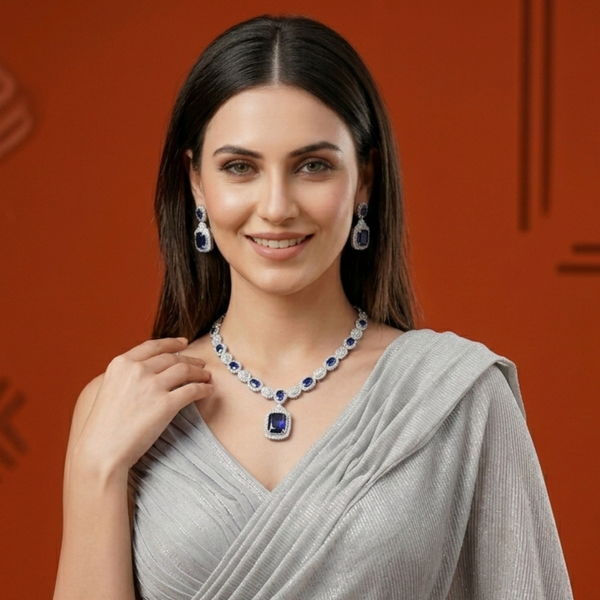 Royal Blue Crystal Necklace & Earrings Set