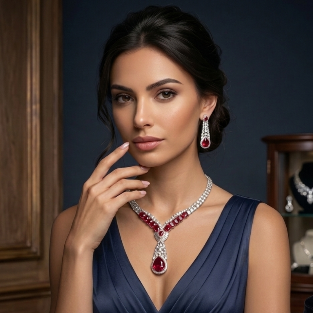 Empress Ruby Teardrop Statement Set