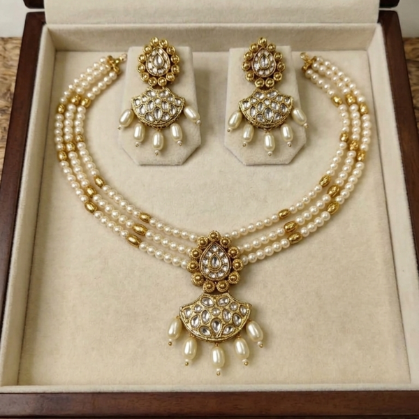 Celestia Triple-Strand Pearl & Kundan Set