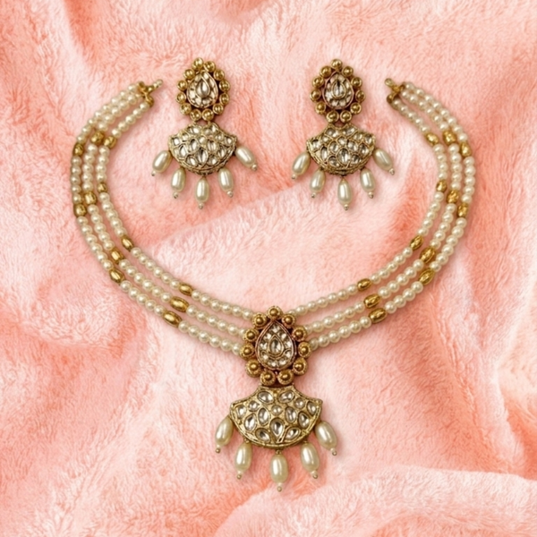 Celestia Triple-Strand Pearl & Kundan Set