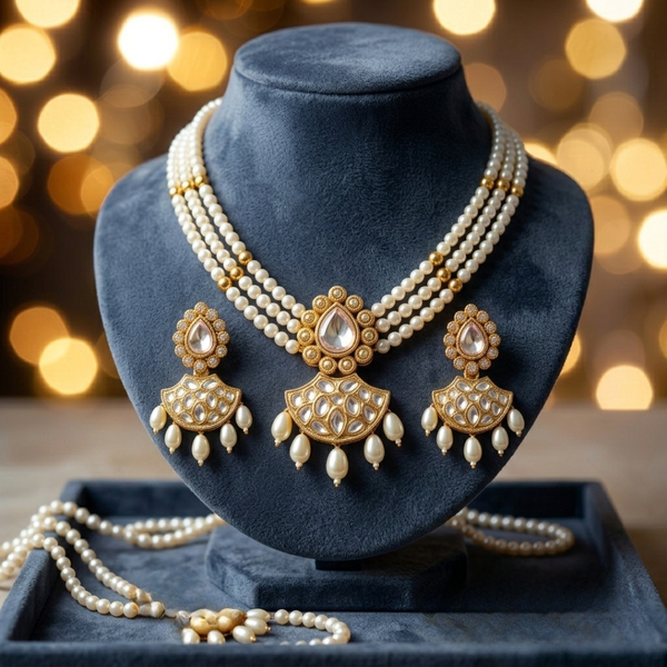 Celestia Triple-Strand Pearl & Kundan Set
