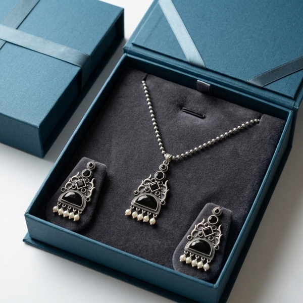 The Empress Onyx & Pearl Pendant Set