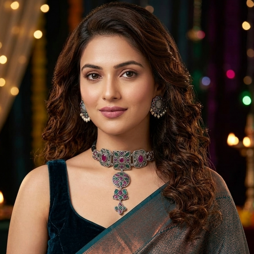 The Vrinda Oxidized Emerald & Ruby Choker Set