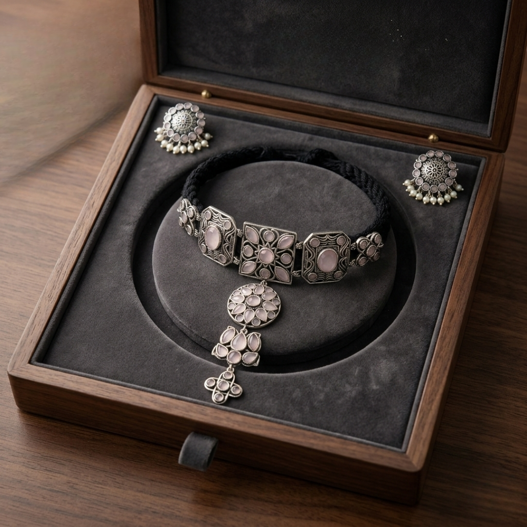 The Rose Mist Oxidized Choker Set