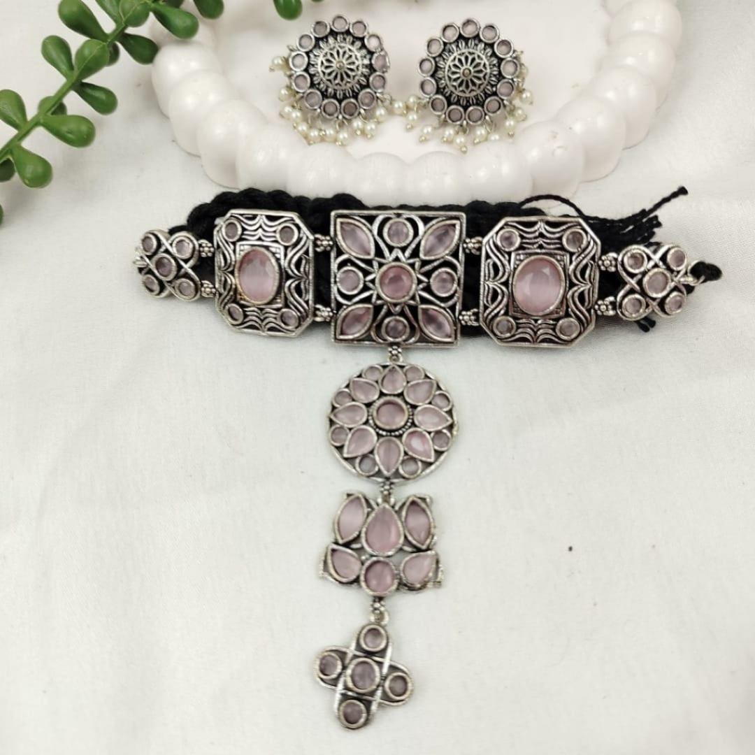 The Rose Mist Oxidized Choker Set