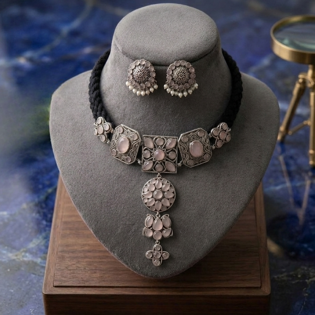 The Rose Mist Oxidized Choker Set
