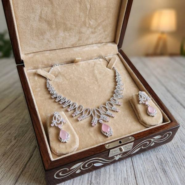 Celestial Rose Pear-Drop Necklace & Earring Set
