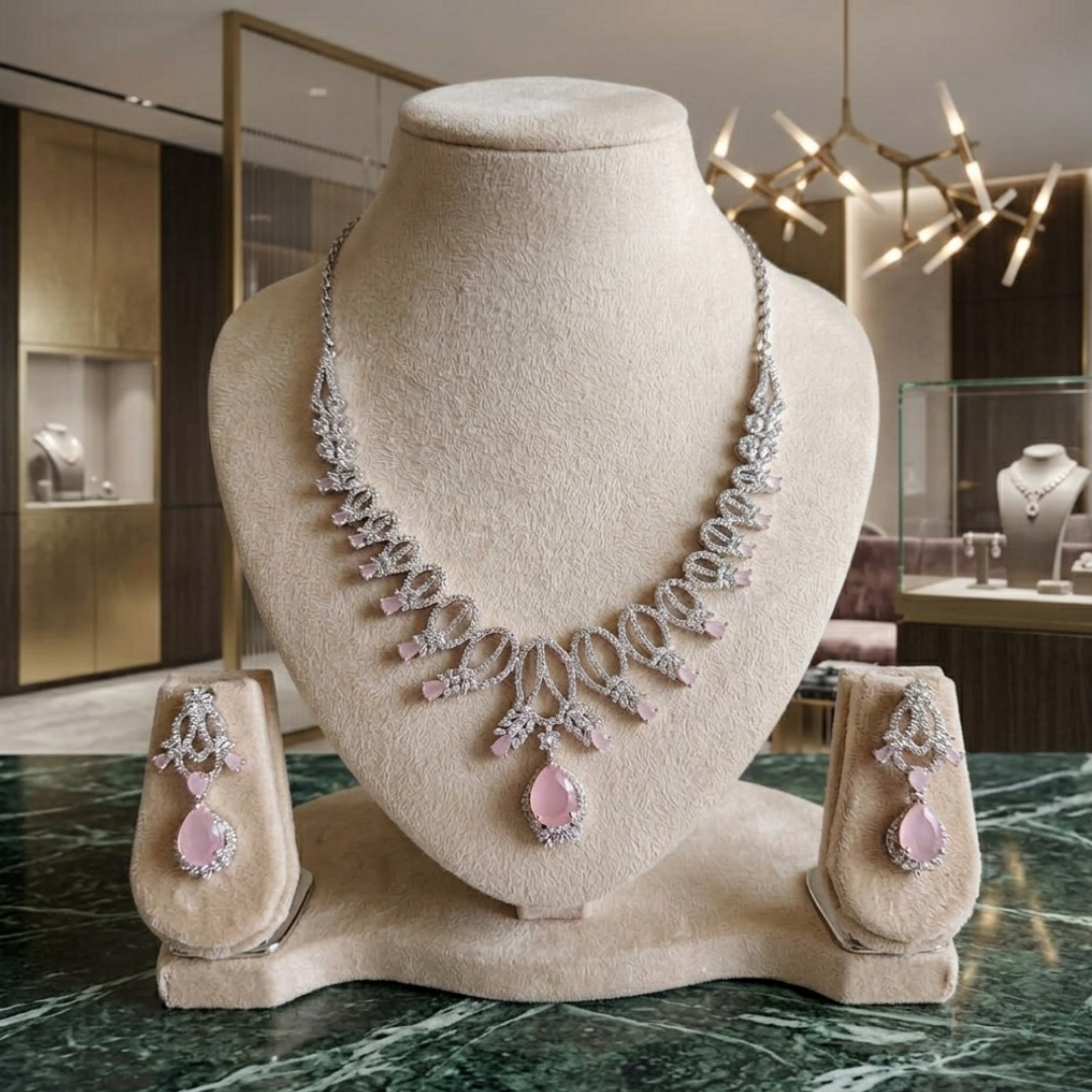 Celestial Rose Pear-Drop Necklace & Earring Set