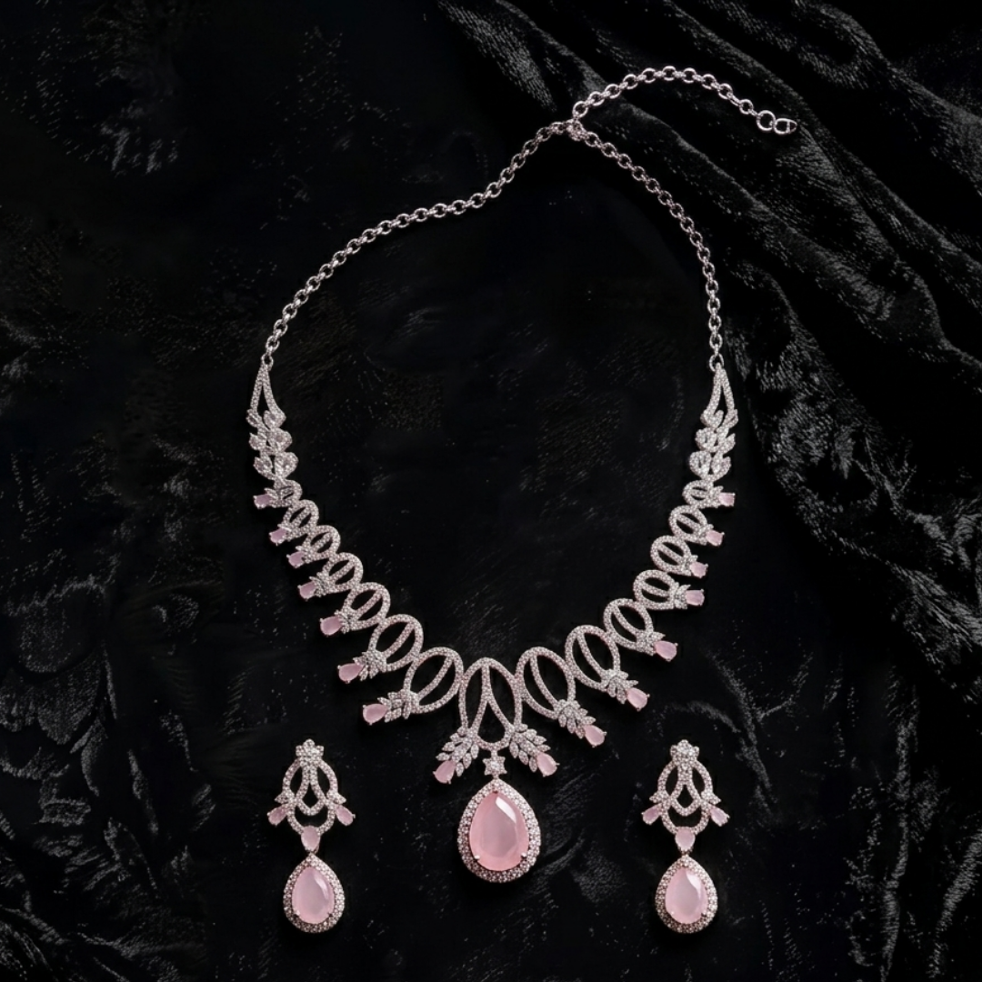 Celestial Rose Pear-Drop Necklace & Earring Set