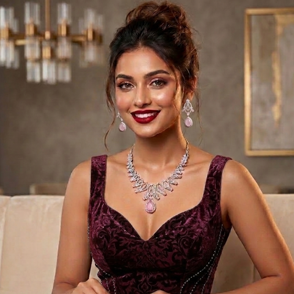 Celestial Rose Pear-Drop Necklace & Earring Set