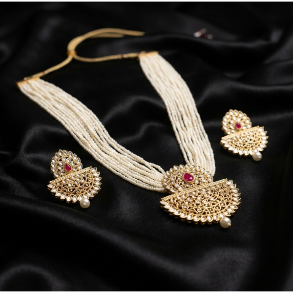 Royal Pearl Mala & Polki Pendant Set