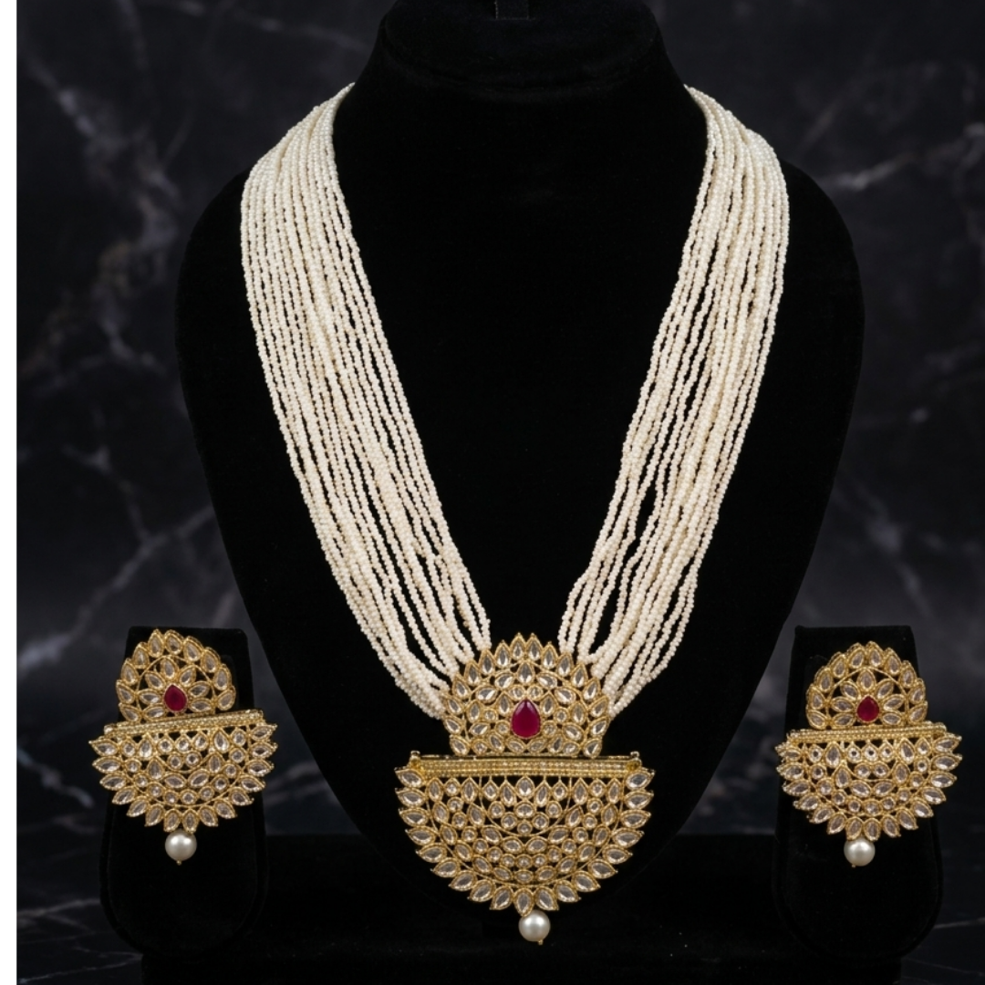 Royal Pearl Mala & Polki Pendant Set