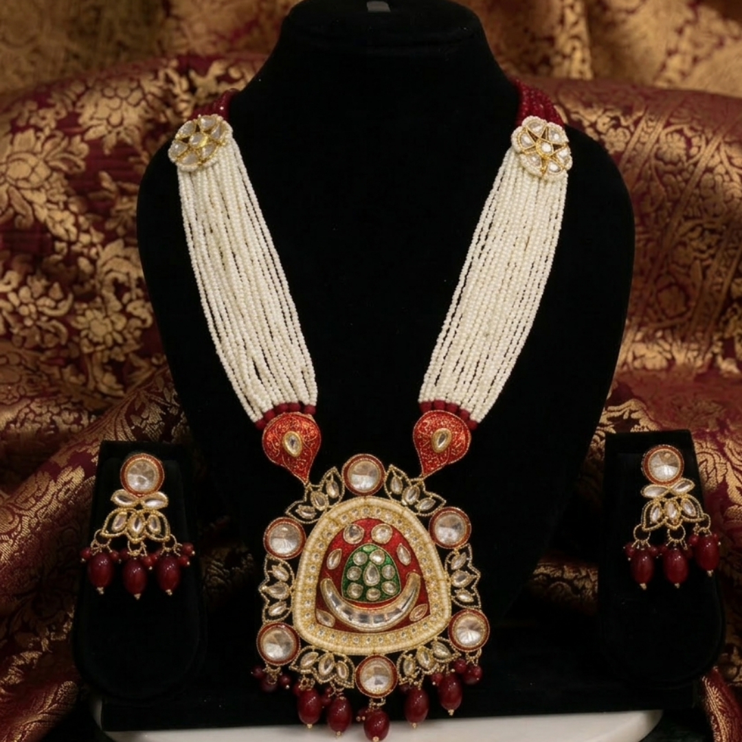 Heritage Maroon & Pearl Meenakari Mala Set