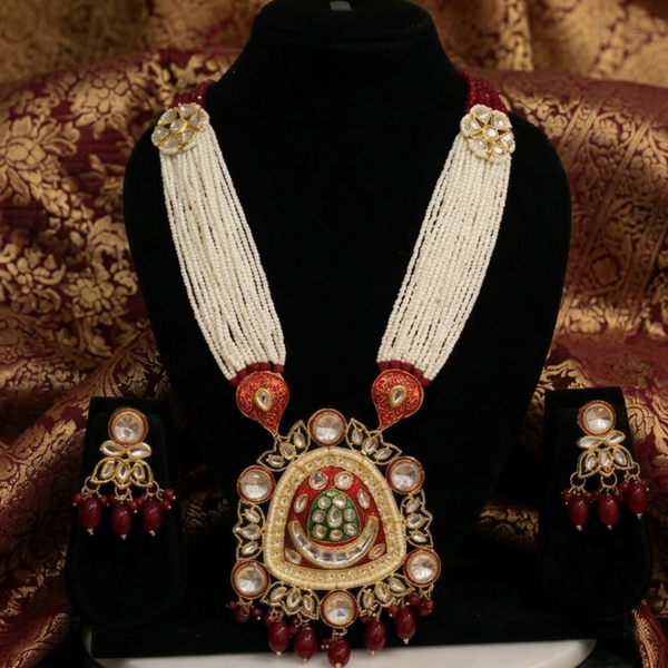 Heritage Maroon & Pearl Meenakari Mala Set