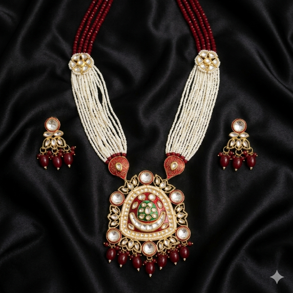 Heritage Maroon & Pearl Meenakari Mala Set