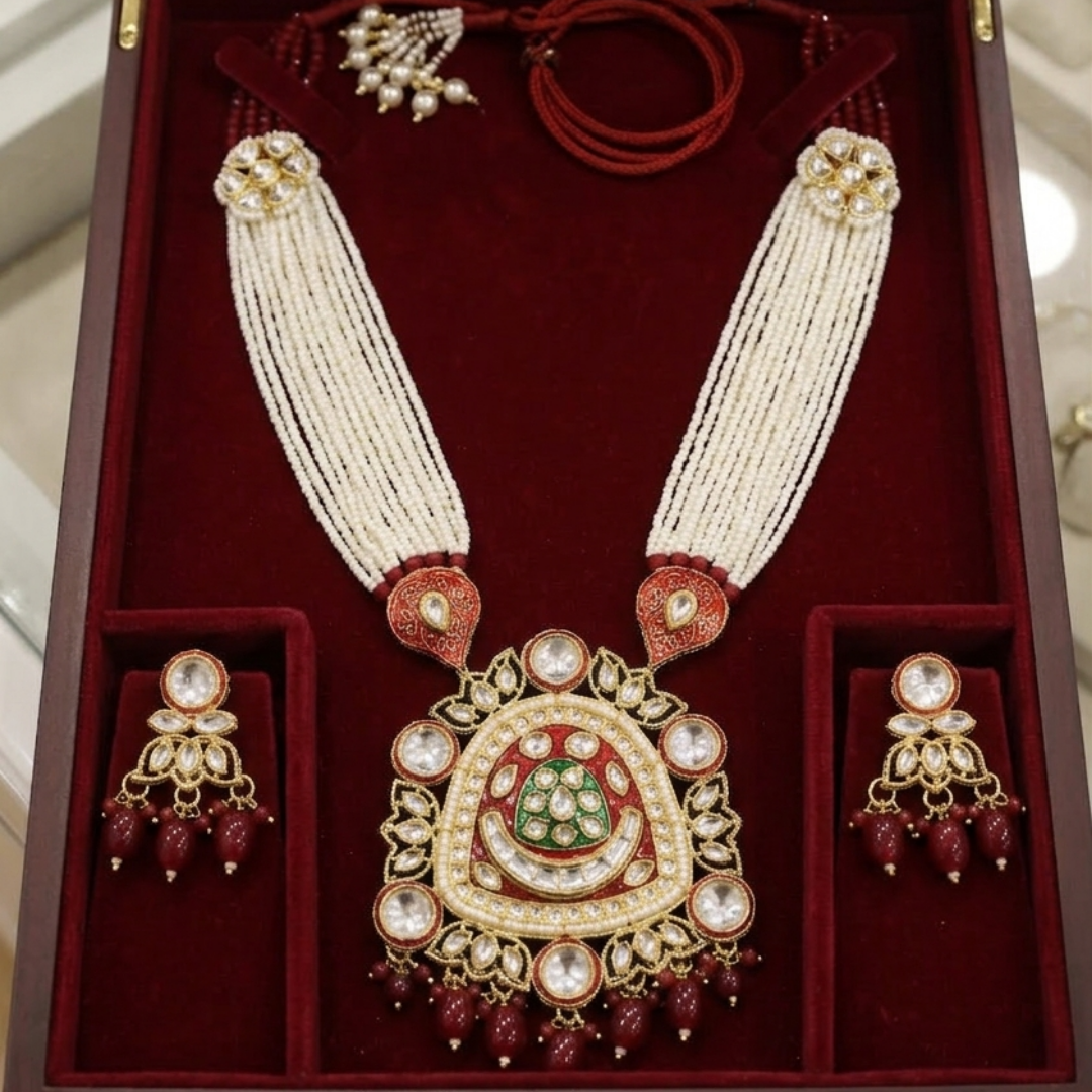 Heritage Maroon & Pearl Meenakari Mala Set
