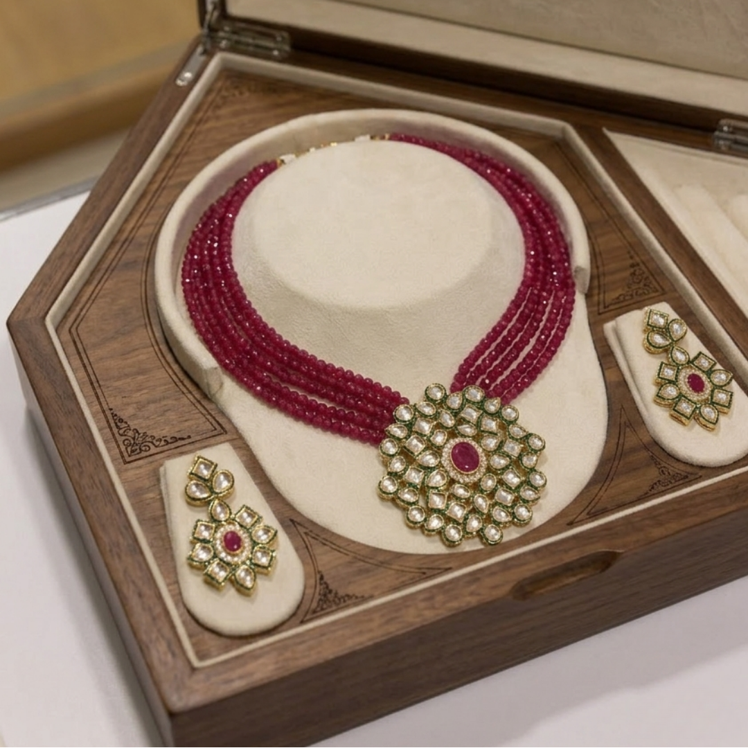Ruby Radiance Polki Mala Set