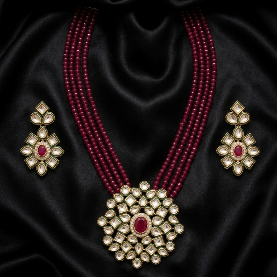 Ruby Radiance Polki Mala Set