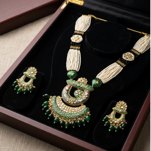 Vibrant Emerald Meenakari Artisan Mala Set