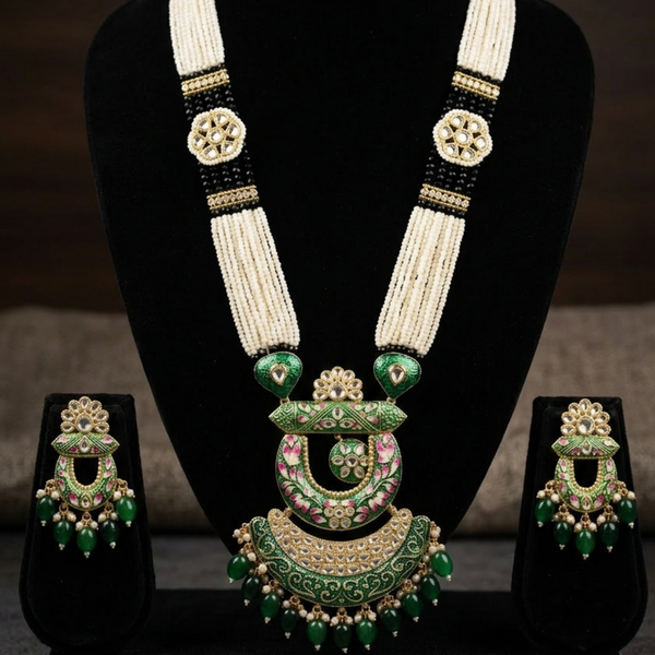 Vibrant Emerald Meenakari Artisan Mala Set
