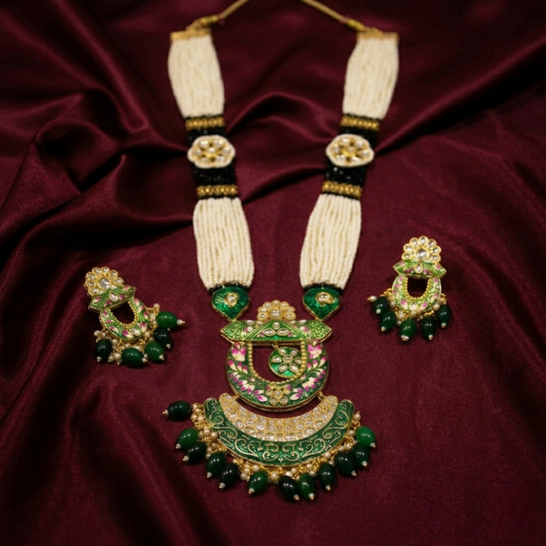 Vibrant Emerald Meenakari Artisan Mala Set