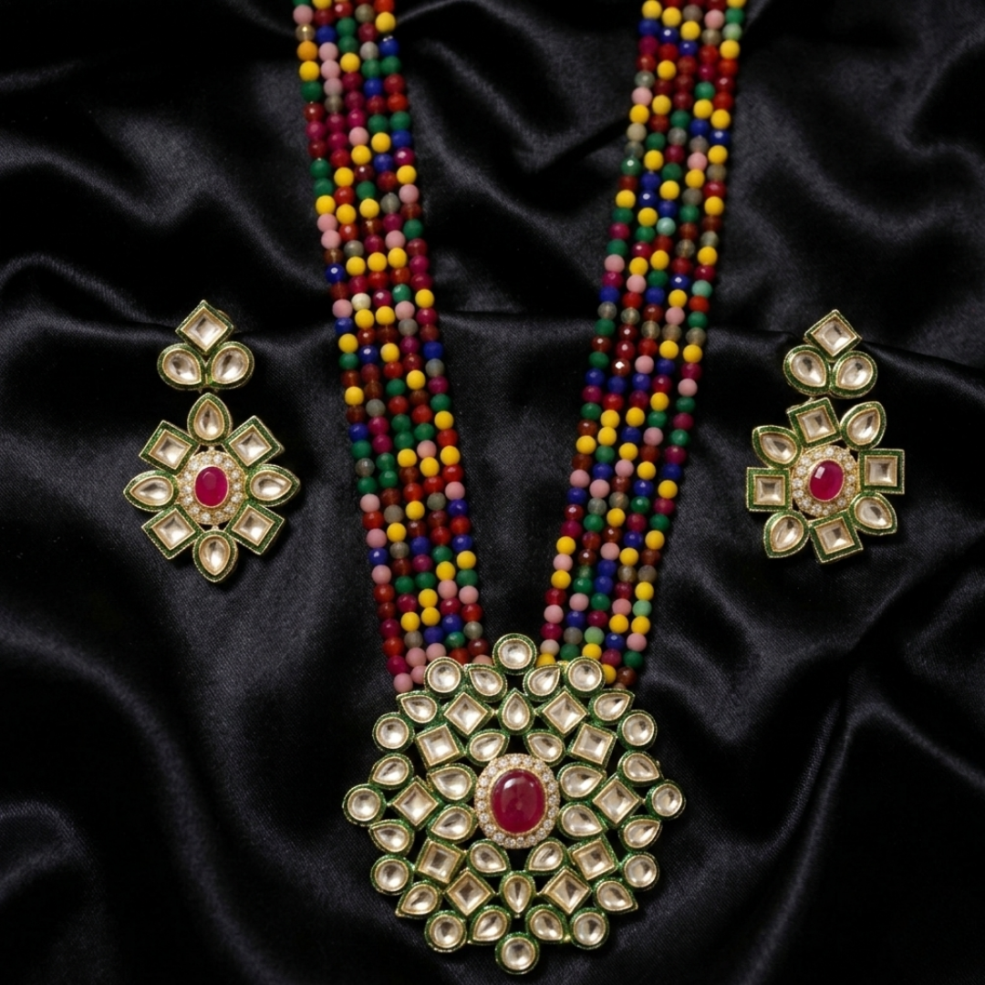 Navratna-Inspired Multi-Color Bead Mala Set