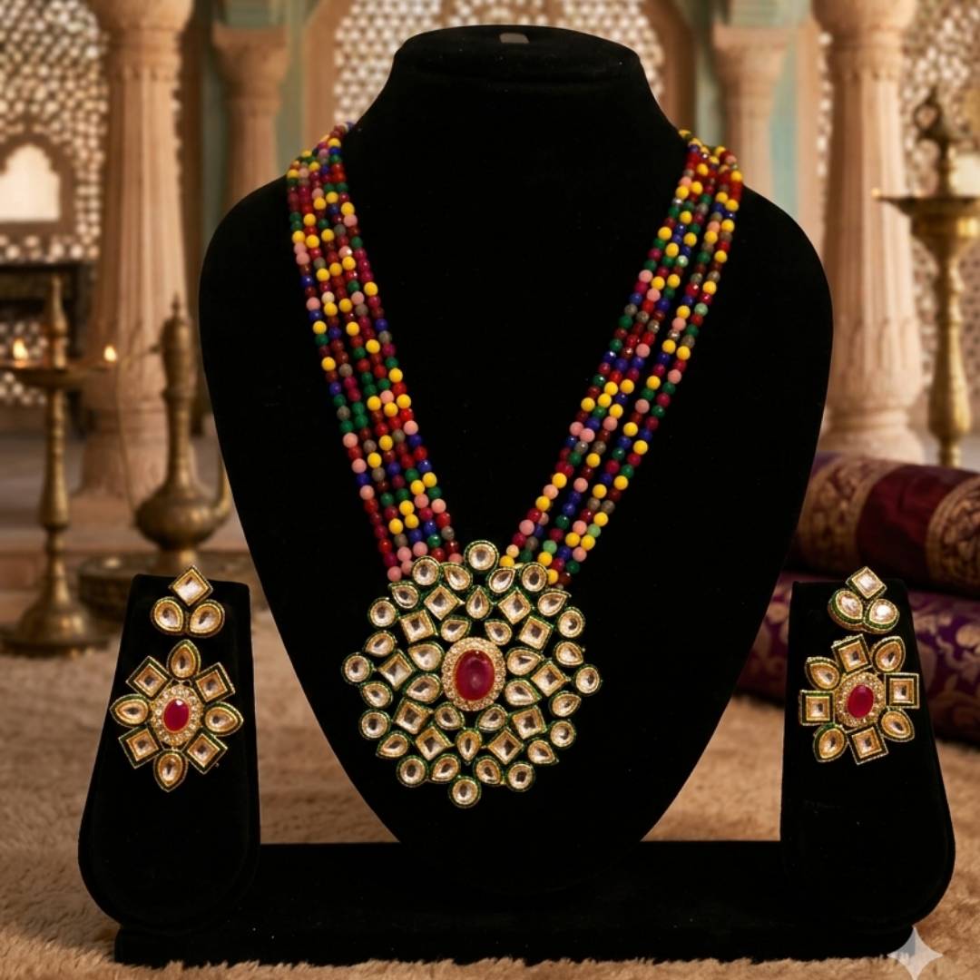 Navratna-Inspired Multi-Color Bead Mala Set
