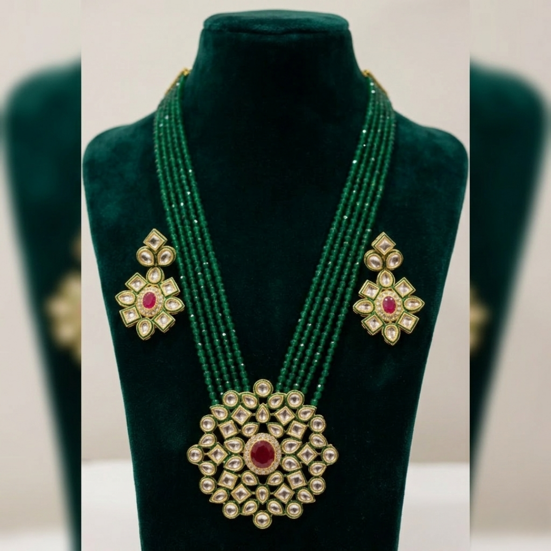 Emerald Radiance Polki Mala Set